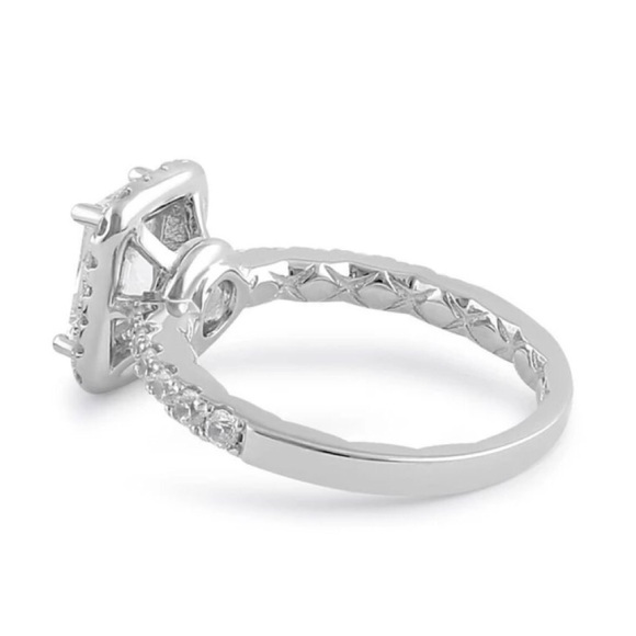 925 STERLING SILVER Radiant Cut Clear Cubic Zirconia Halo Ring - Picture 15 of 16